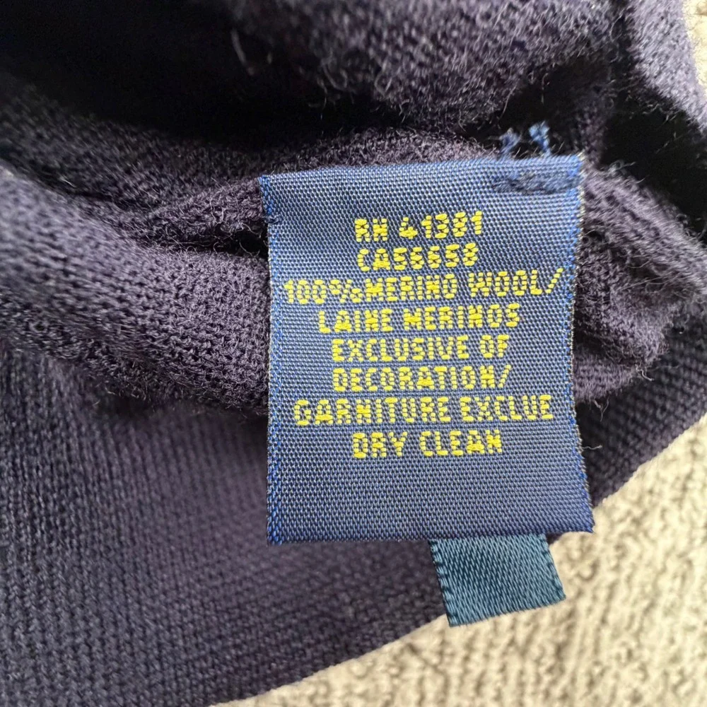 Polo Ralph Lauren Sweater Mens XXL Navy Blue Merino Wool V-Neck Custom Fit